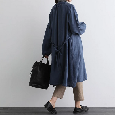 蓬鬆秋色罩衫裙配腰帶長袖連身裙三色 200910