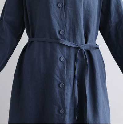 蓬鬆秋色罩衫裙配腰帶長袖連身裙三色 200910