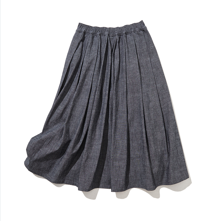 Moderately elegant denim skirt, tucked skirt, long skirt 221201-1