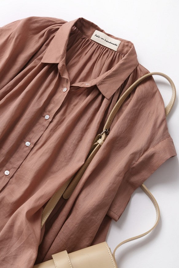 成人時尚質感亞麻襯衫女上衣襯衫短袖亞麻 190712 