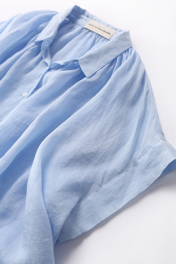 成人時尚質感亞麻襯衫女上衣襯衫短袖亞麻 190712 