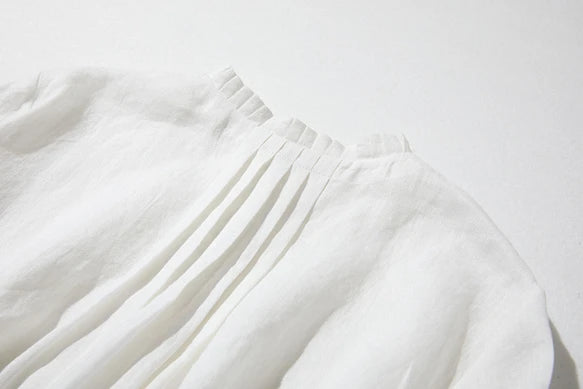 ★春季福袋★ 2件套：亞麻上衣（白色）+條紋高腰褲（3種顏色可選）210804-4 220308