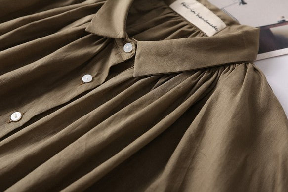 成人時尚質感亞麻襯衫女上衣襯衫短袖亞麻 190712 