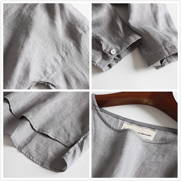 簡單易混搭亞麻襯衫上衣 3/4 袖 80517