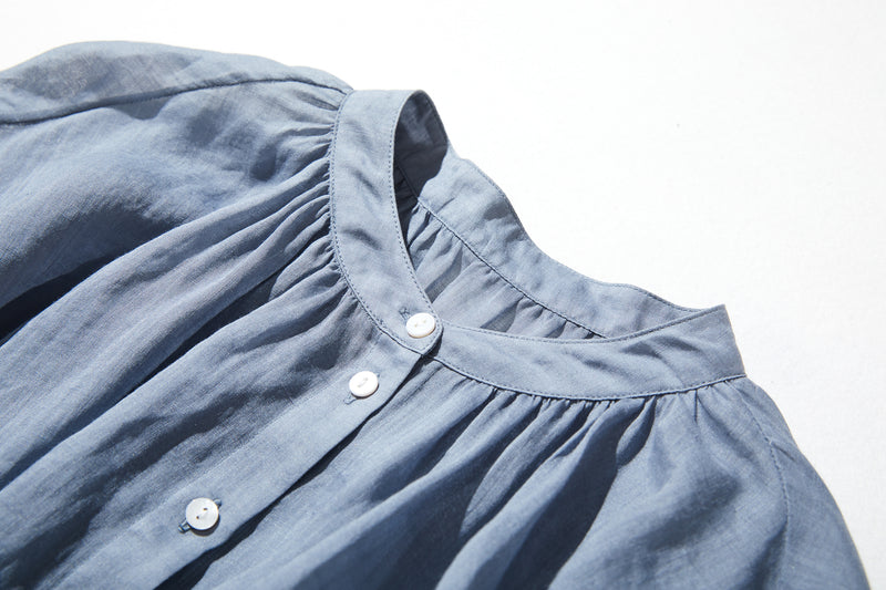 さらりと着心地良い　夏の定番シャツブラウス フリル袖 麻100％　220513