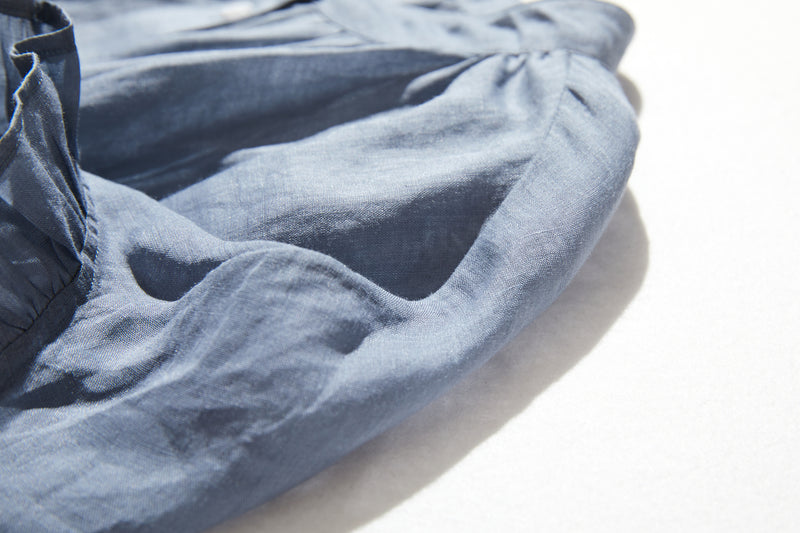 さらりと着心地良い　夏の定番シャツブラウス フリル袖 麻100％　220513