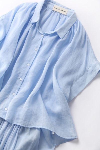 成人時尚質感亞麻襯衫女上衣襯衫短袖亞麻 190712 