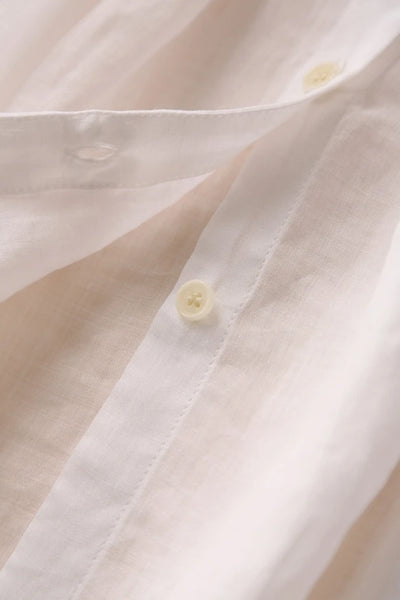 癒しの風合い♪ナチュラル麻100％ シャツ　日焼け止めトップス　前後タック入り　ホワイト　200802-1