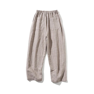 ★春季福袋★ 2件套：亞麻上衣（白色）+條紋高腰褲（3種顏色可選）210804-4 220308