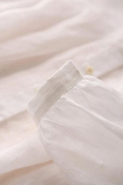 癒しの風合い♪ナチュラル麻100％ シャツ　日焼け止めトップス　前後タック入り　ホワイト　200802-1