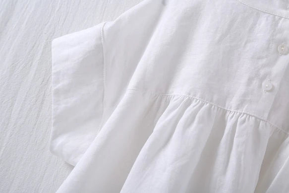 休閒可愛的設計是其受歡迎的秘訣 法式亞麻襯衫短袖 210704