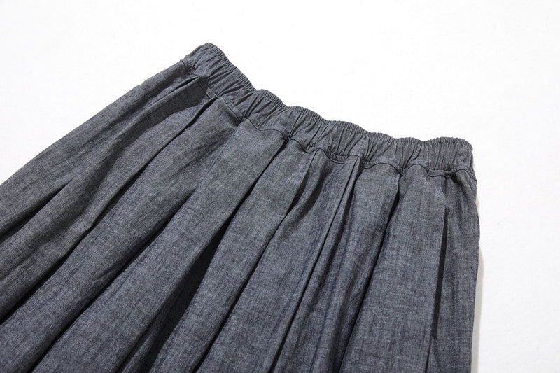 Moderately elegant denim skirt, tucked skirt, long skirt 221201-1