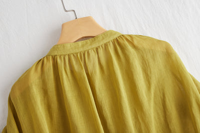 さらりと着心地良い　夏の定番シャツブラウス フリル袖 麻100％　220513