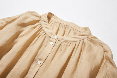 さらりと着心地良い　夏の定番シャツブラウス フリル袖 麻100％　220513