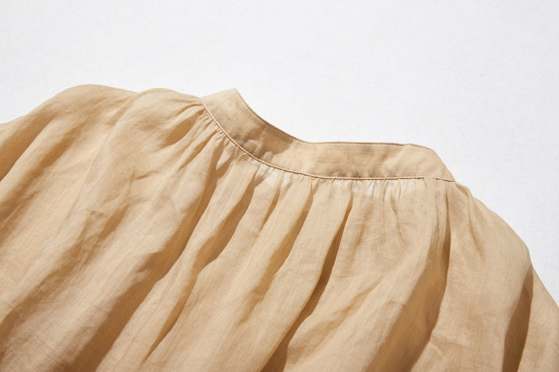 さらりと着心地良い　夏の定番シャツブラウス フリル袖 麻100％　220513