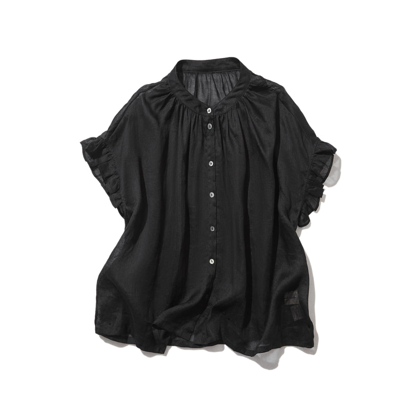 さらりと着心地良い　夏の定番シャツブラウス フリル袖 麻100％　220513