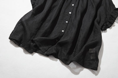 さらりと着心地良い　夏の定番シャツブラウス フリル袖 麻100％　220513