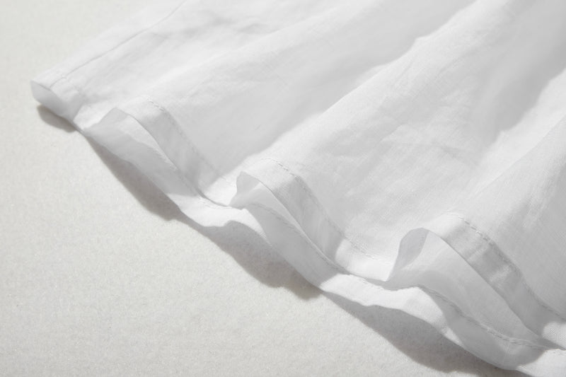 さらりと着心地良い　夏の定番シャツブラウス フリル袖 麻100％　220513