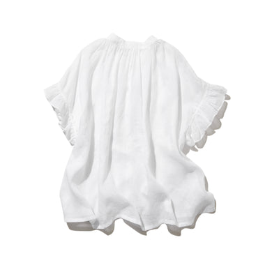 さらりと着心地良い　夏の定番シャツブラウス フリル袖 麻100％　220513