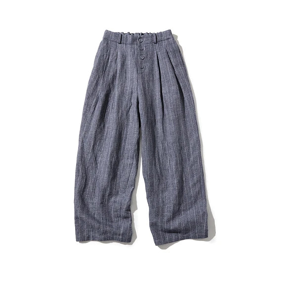 ★春季福袋★ 2件套：亞麻上衣（白色）+條紋高腰褲（3種顏色可選）210804-4 220308